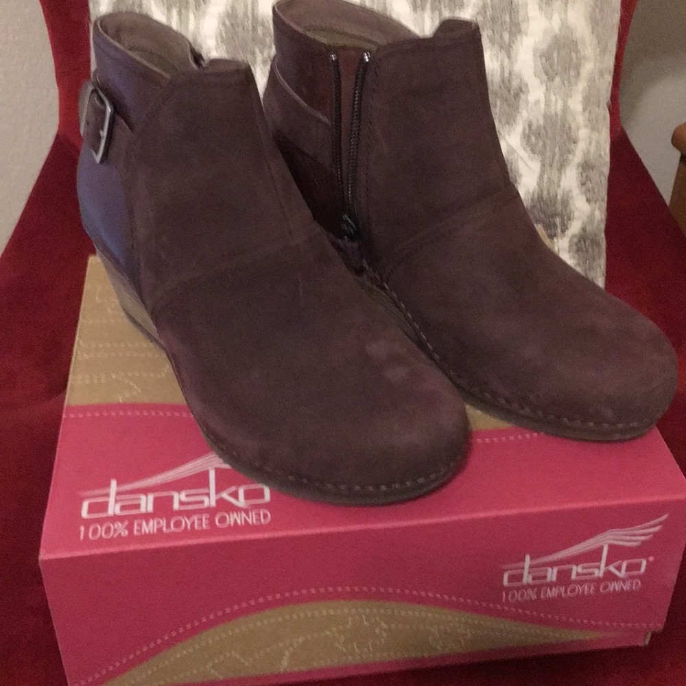 Brown wedge booties